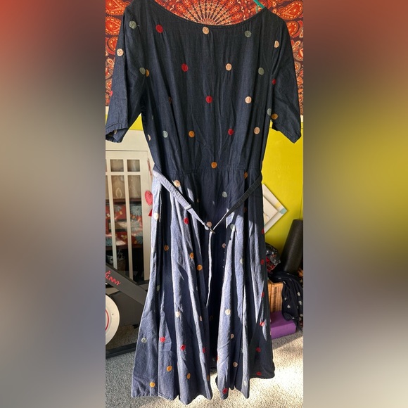 Denim & Rainbow polka dot eShakti dress XL - Picture 2 of 8